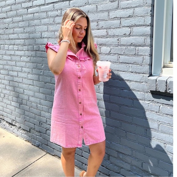 Pink Denim Mini Dress - Picture 1 of 3